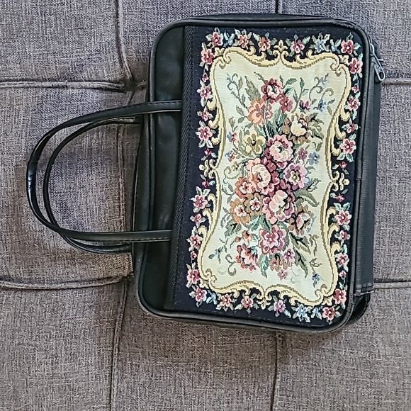 Vintage Bible Cover With Handles Black Floral Print Embroidered Tapestry Zip‎ - Picture 3 of 17